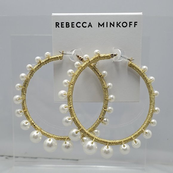 Rebecca Minkoff Morroco Imitation Pearl Hoop Earrings - Picture 1 of 3
